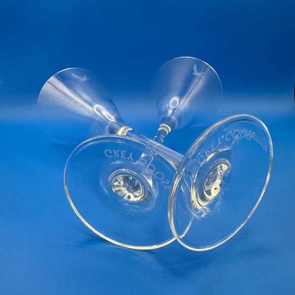 Grey Goose Martini Glasses Long Stem Etched Goose Set of 2 Etched Logo 7 1/2" - Picture 3 of 4